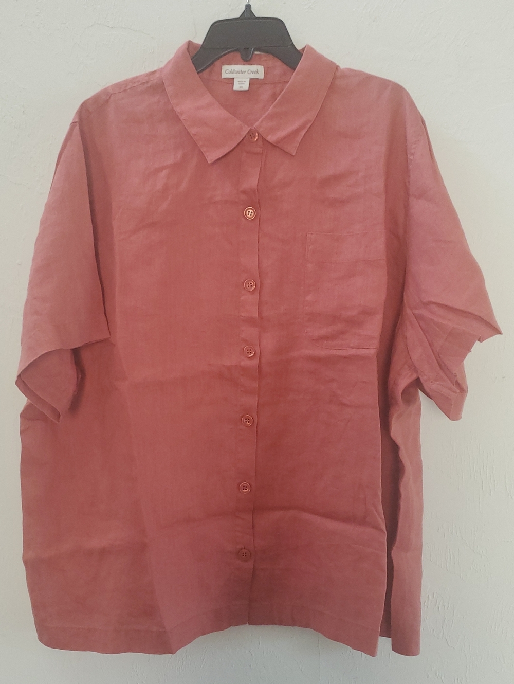 COLDWATER CREEK SALMON WOMEN'S TOP LINEN SHIRT